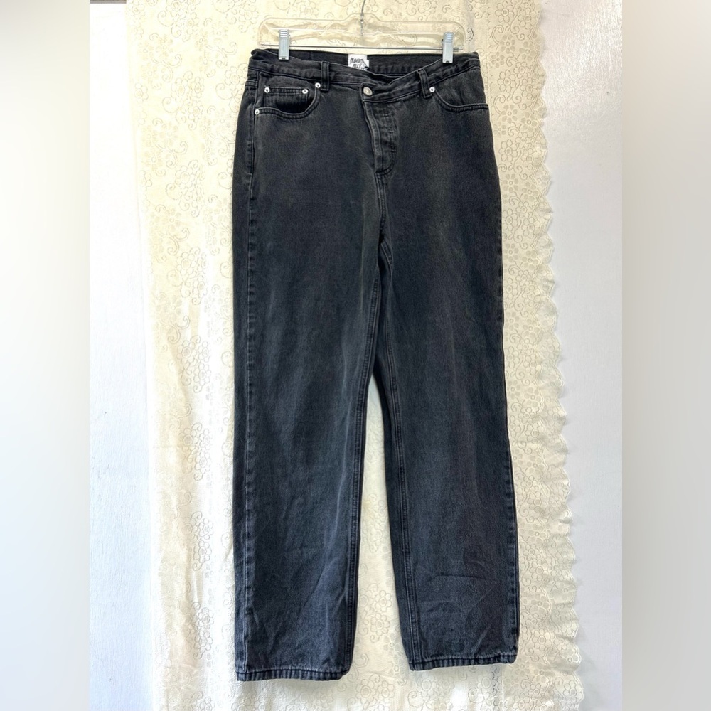 Princess Polly Holly Asymmetric Straight Leg Jean Black Denim size 6